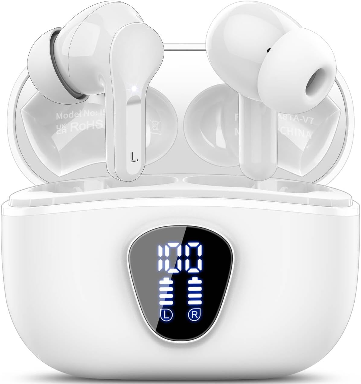Detalle de Wireless Earbuds with Bluetooth 5.4, ENC Mic, IP7 Waterproof, LED Display, 48H Battery