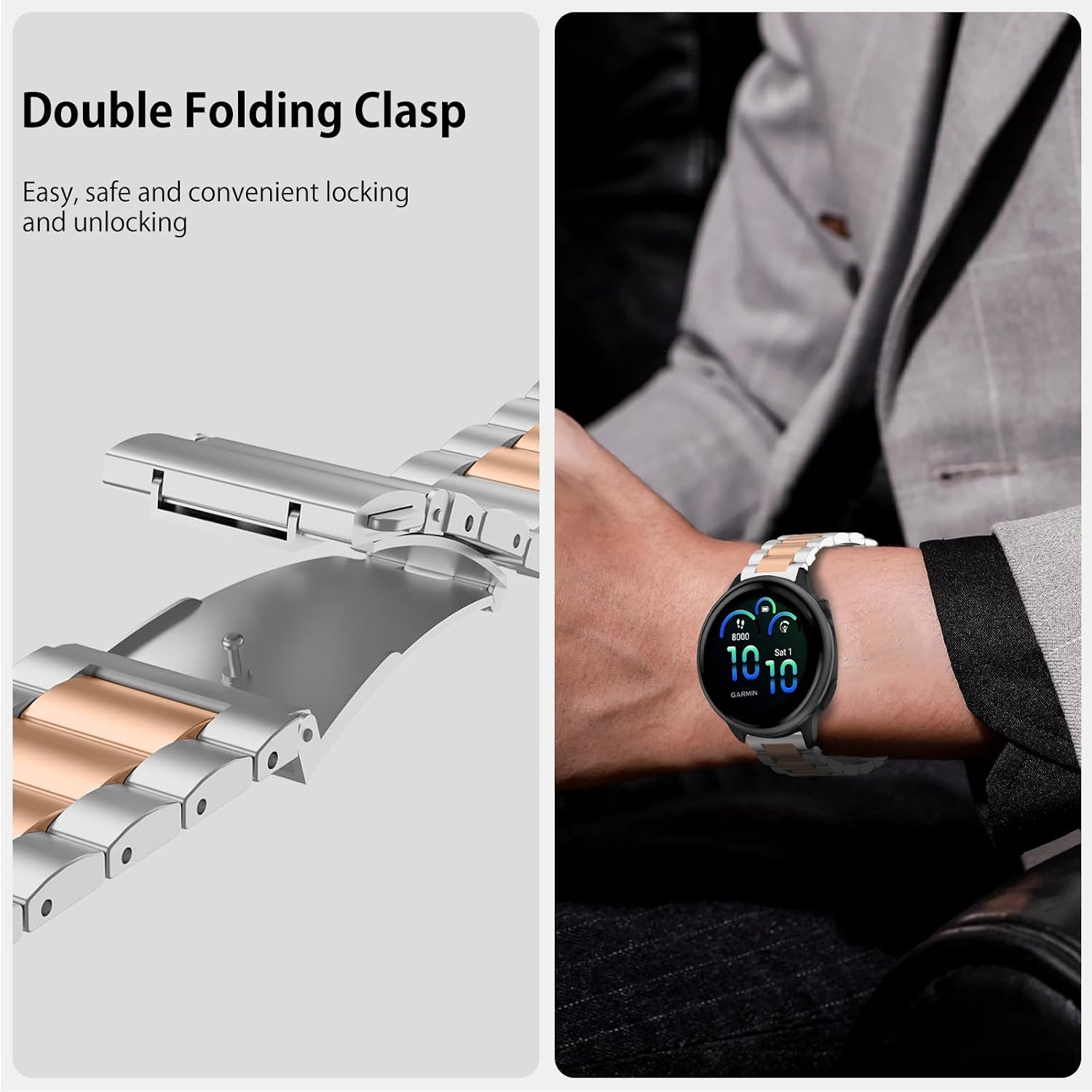 Detalle de SumRioo 20mm Stainless Steel Watch Strap for Garmin Venu, Vivoactive, Forerunner and More