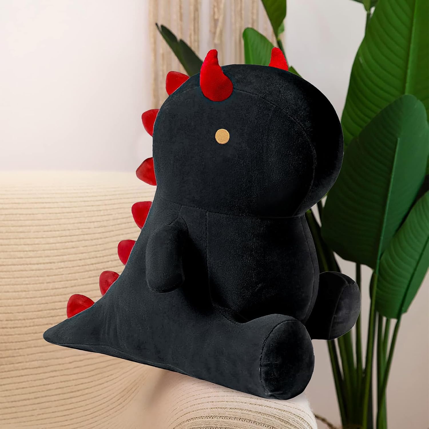 Detalle de shownicer Plüsch-Dinosaurier als Kuscheltier & Wurfkissen (Schwarz, 45 cm)