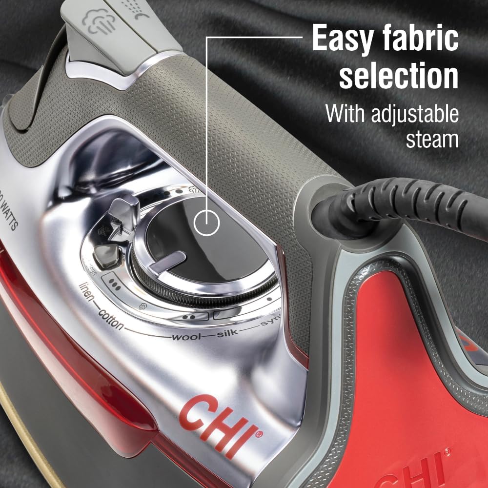 Detalle 2 de CHI Steam Iron for Clothes (13101) with 300+ Steam Holes, 1700W Titanium-Infused Ceramic Soleplate & Auto Shutoff