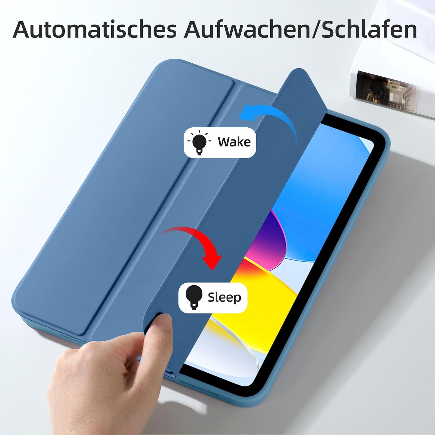 Detalle 2 de Vobafe Schutzhülle für iPad A16 (11/10. Generation, 2025/2022) mit TPU-Rückseite, Stifthalter und Auto Schlafen/Wachen – blau