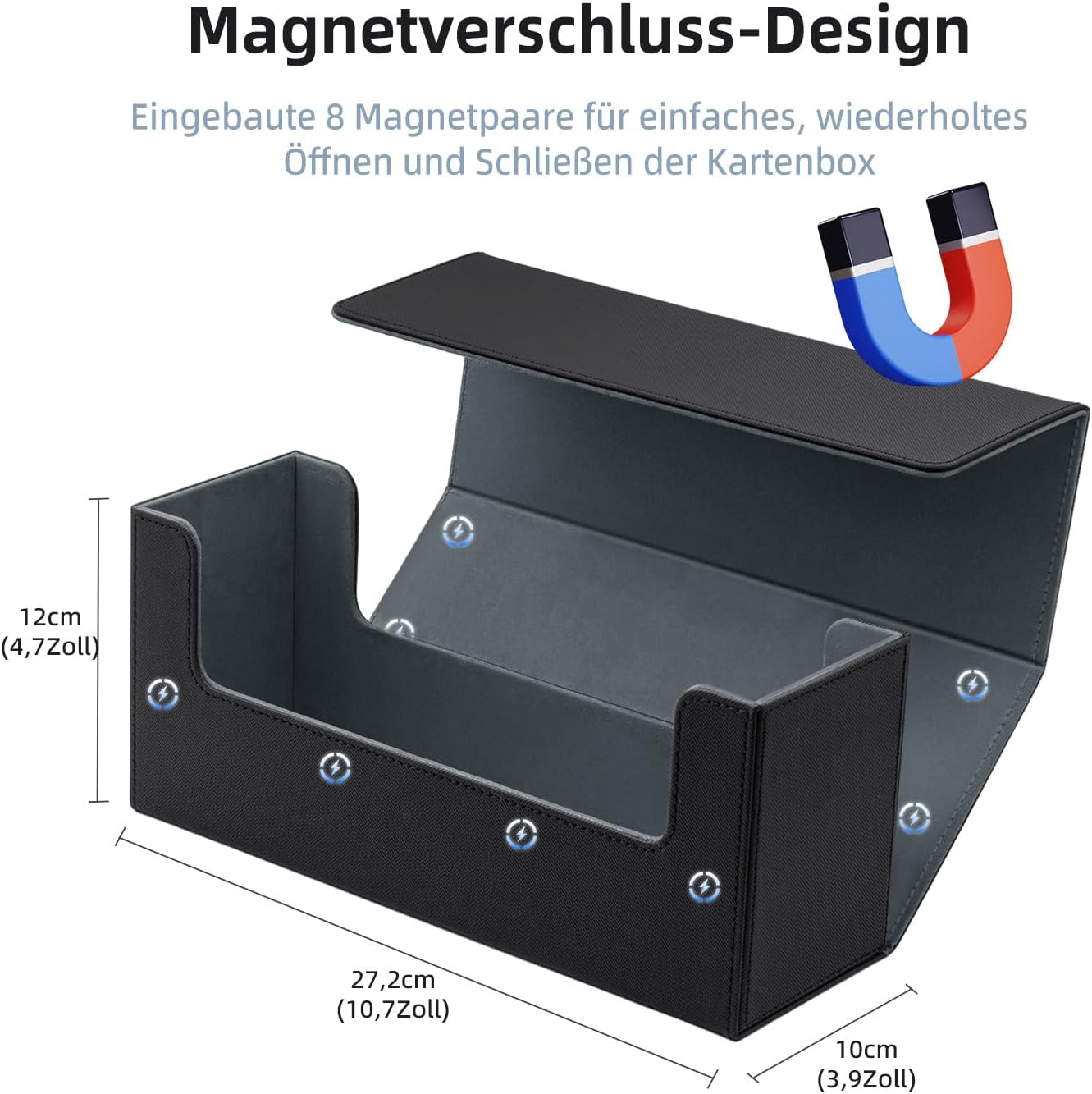 Thumbnail 4 de Tolesum Card Deck Box für MTG – magnetische Kartenbox aus PU-Leder (für 580+ Sammelkarten, schwarz/grau)