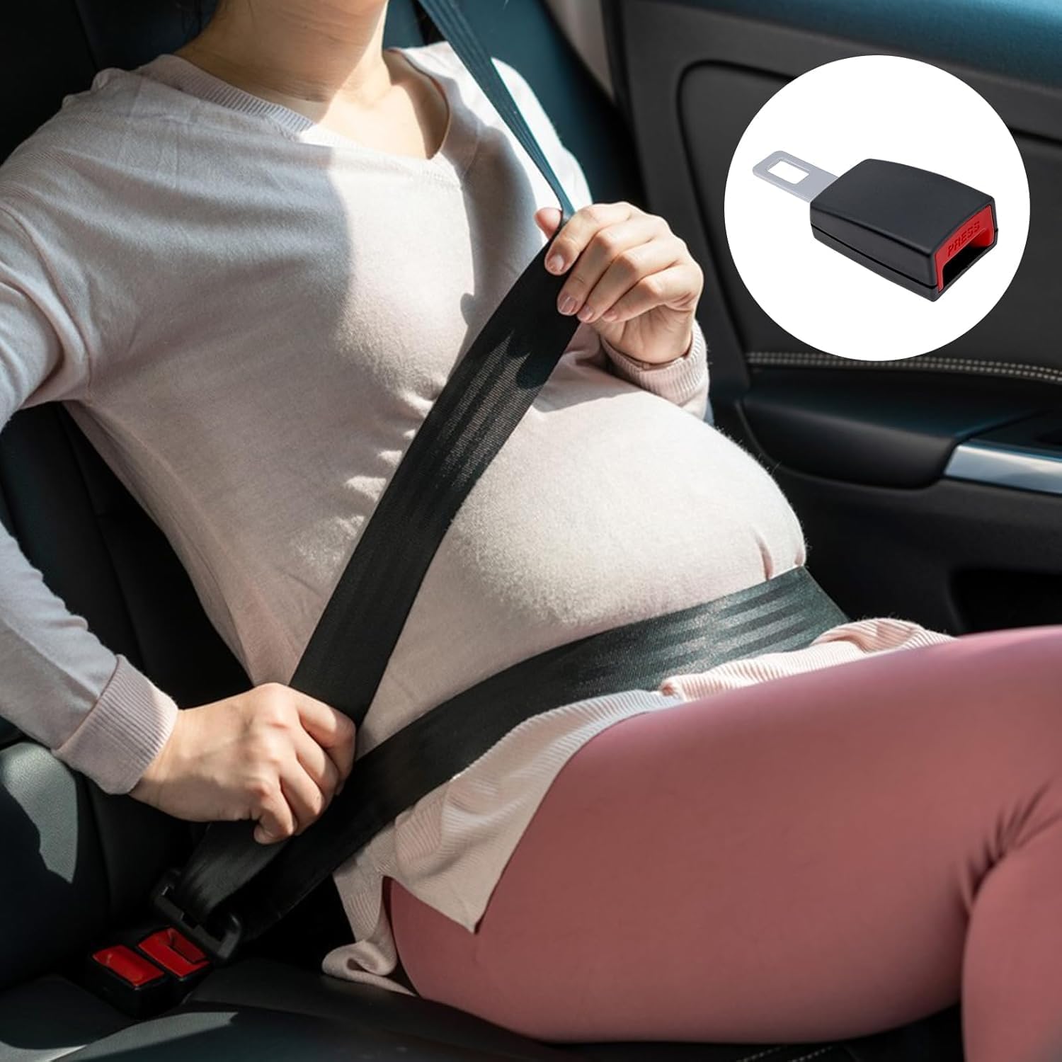 Detalle de 2 Pack Car Seat Belt Buckle Holder and Clips – Universal, Durable Plastic & Stainless Steel