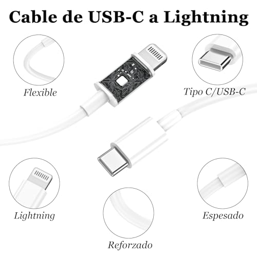 Detalle de BSTOEM 2Pack Cargador Carga Rápida 20W PD con Cable Lightning de 2 m para iPhone y iPad