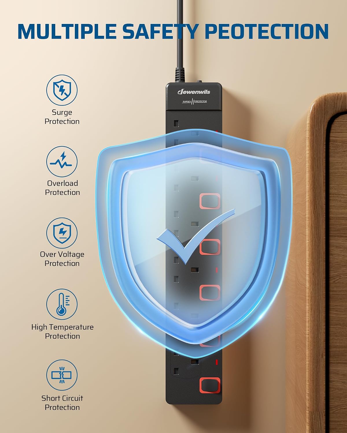 Detalle de DEWENWILS 6 gang surge protected extension
