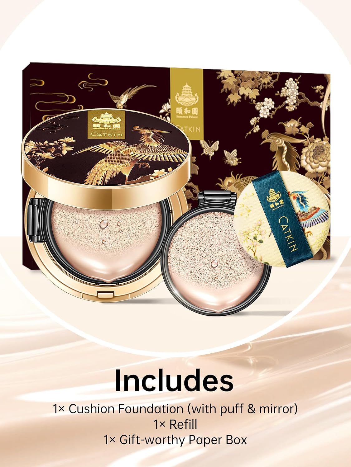 Detalle de CATKIN Cushion Foundation BB Base – leichte, langanhaltende 7‑in‑1 Kräuterformel mit Nachfüllpackungen (13 g × 2)