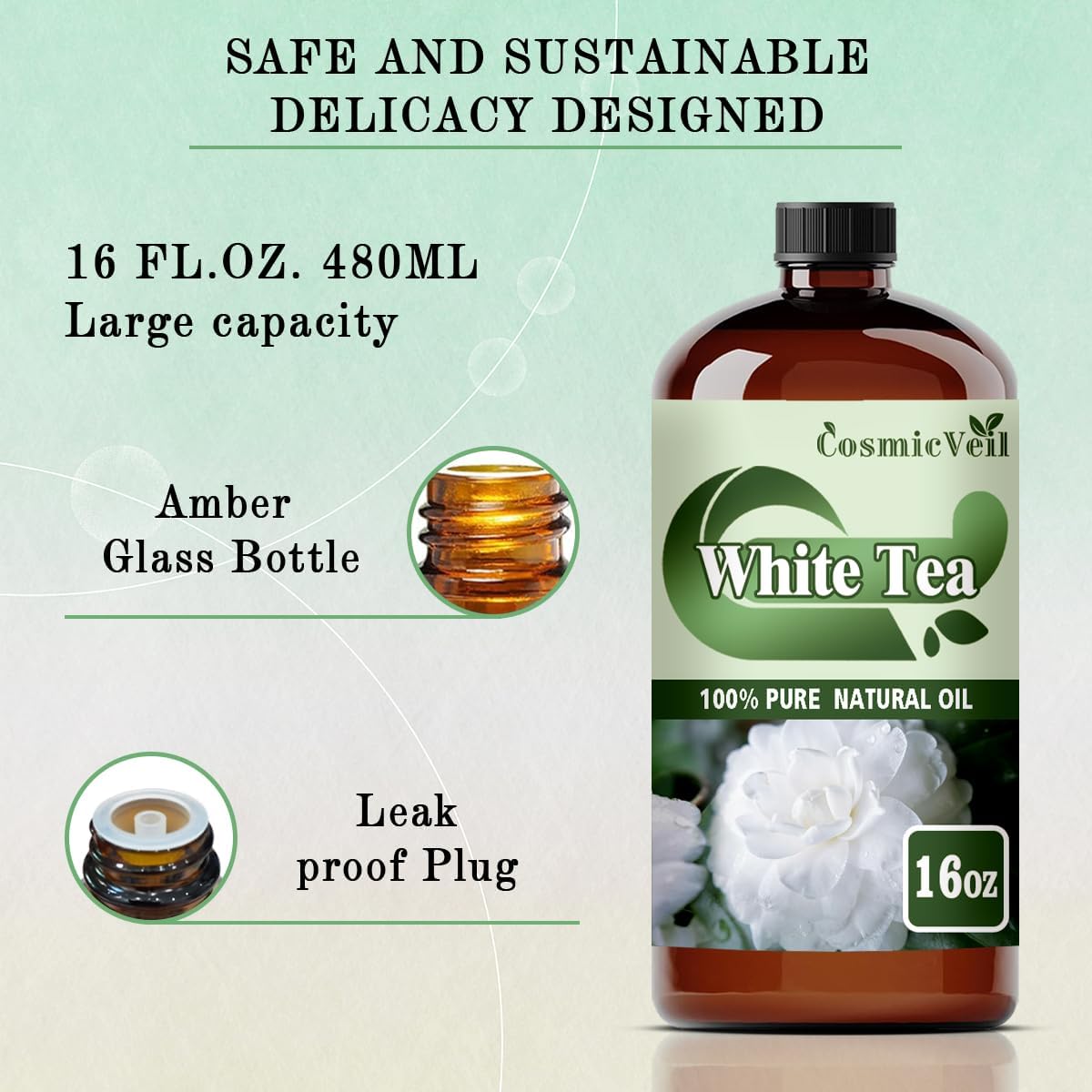 Detalle 2 de CosmicVeil White Tea Fragrance Oil 16 fl oz