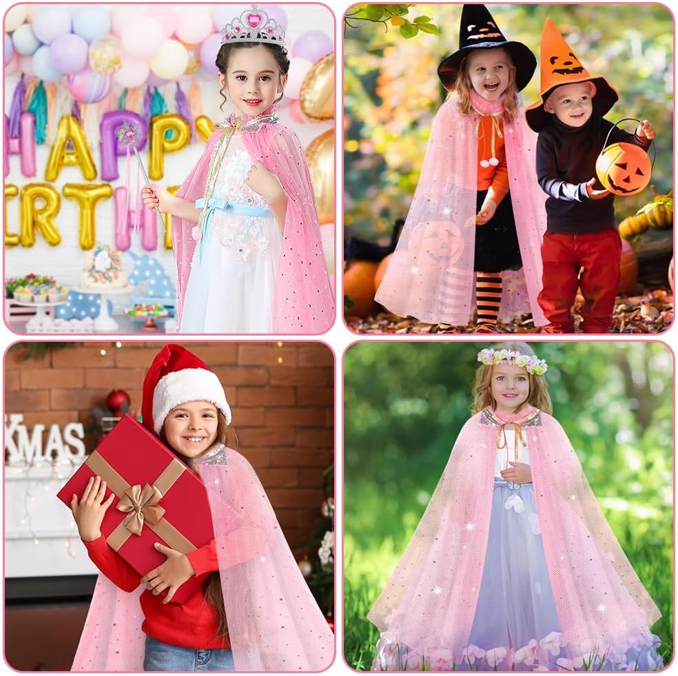 Thumbnail 6 de Vicloon Mantello da Principessa 11 pz rosa con paillettes, bacchetta e accessori per feste e giochi di ruolo