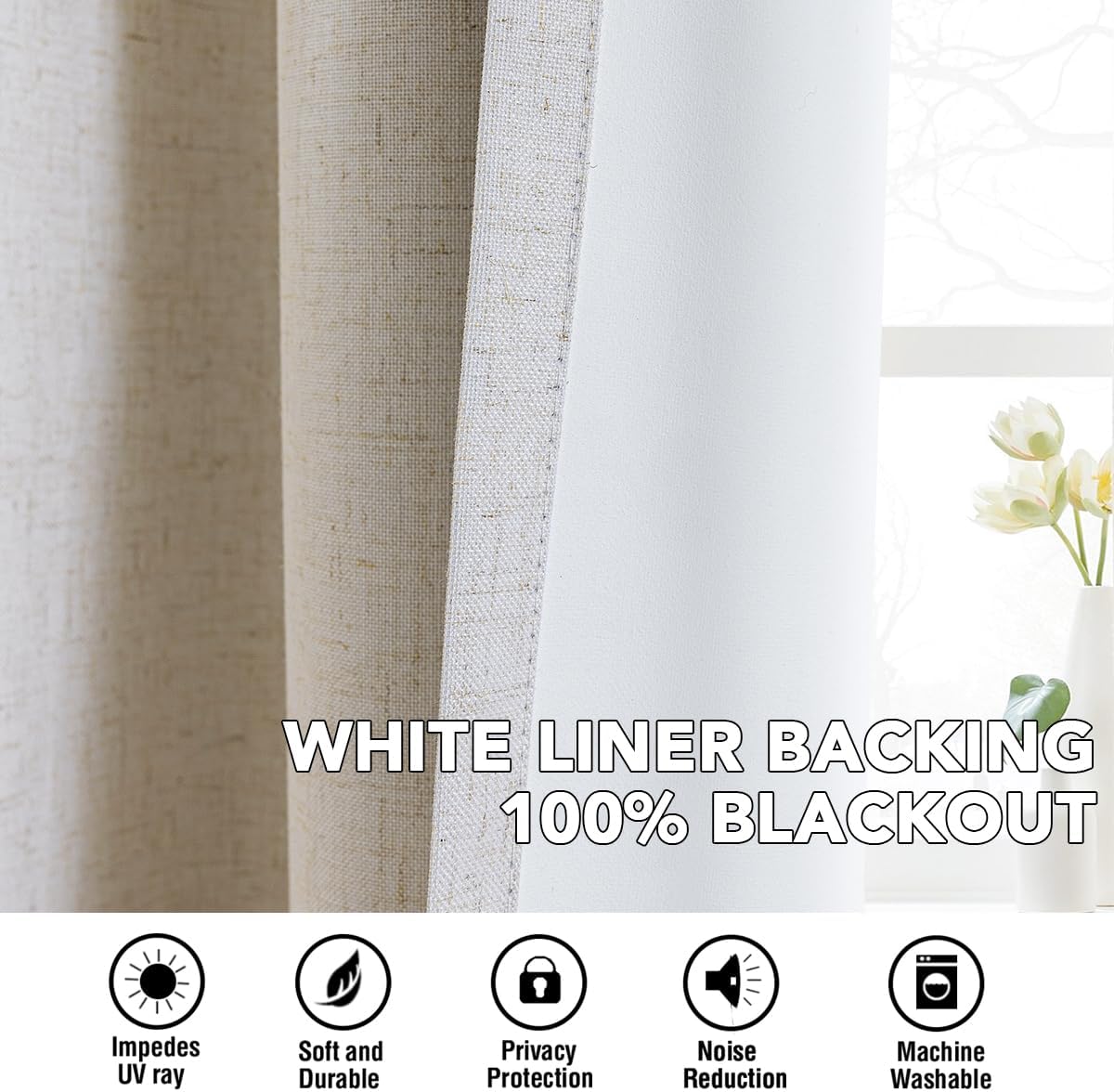 Thumbnail 5 de H.VERSAILTEX Linen Blackout Curtains (100% Blackout) with Nickel Grommets, 2 Panels, 84 inch Length