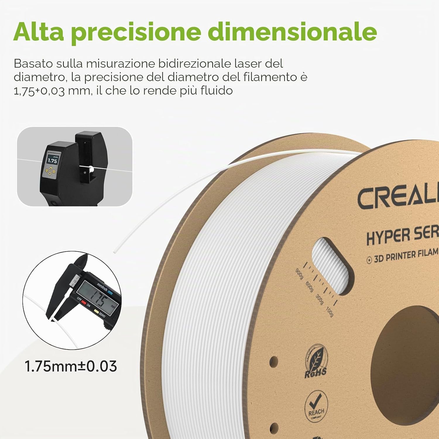 Detalle de Creality Hyper PLA Filament Bianco+Bianco 2KG — Stampa ad alta velocità con eccellente accuratezza