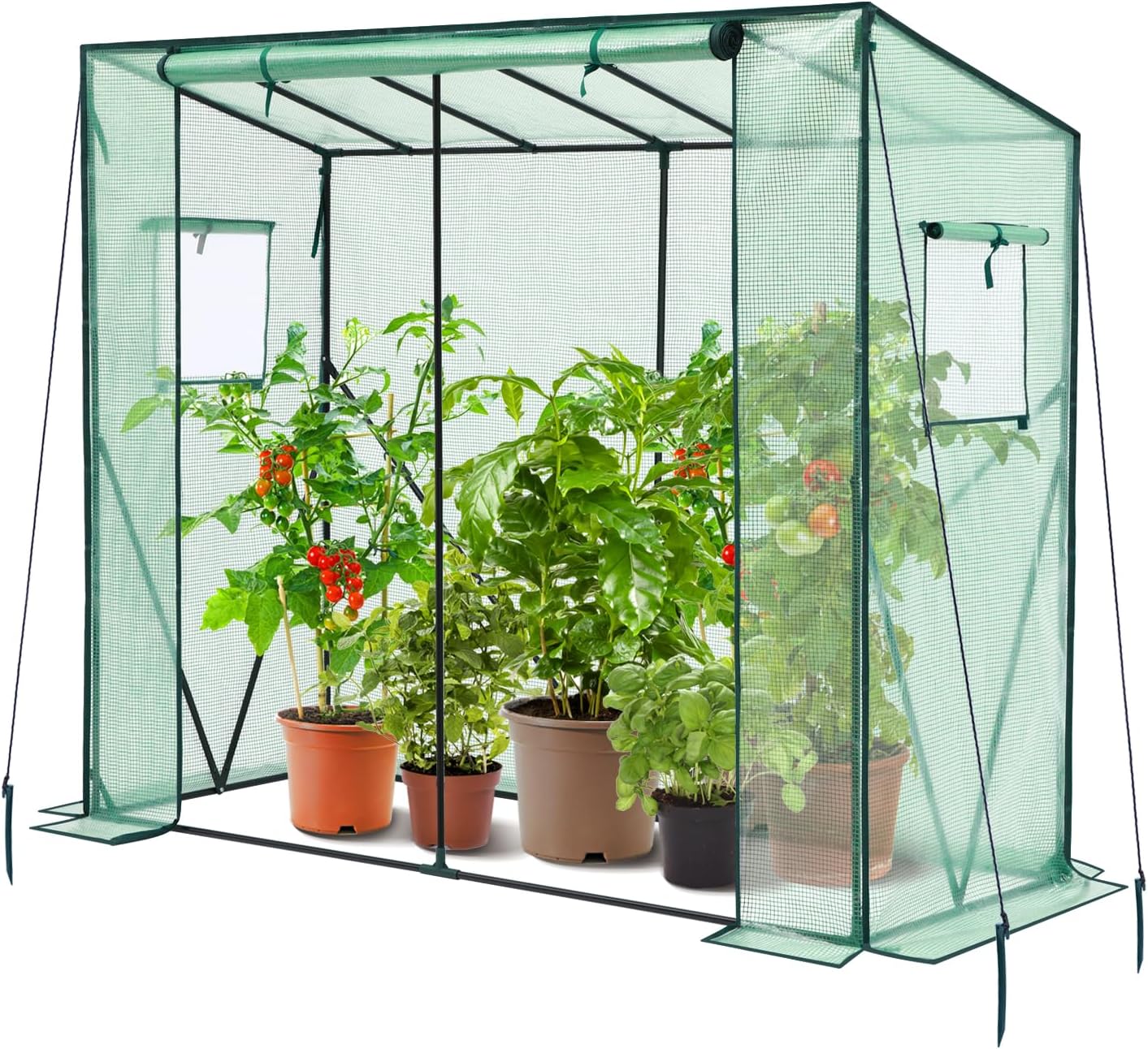 Ohuhu Tomatengewächshaus mit PE-Abdeckung und Fenstern – Foliengewächshaus für Balkon & Garten (200x77x170 cm)