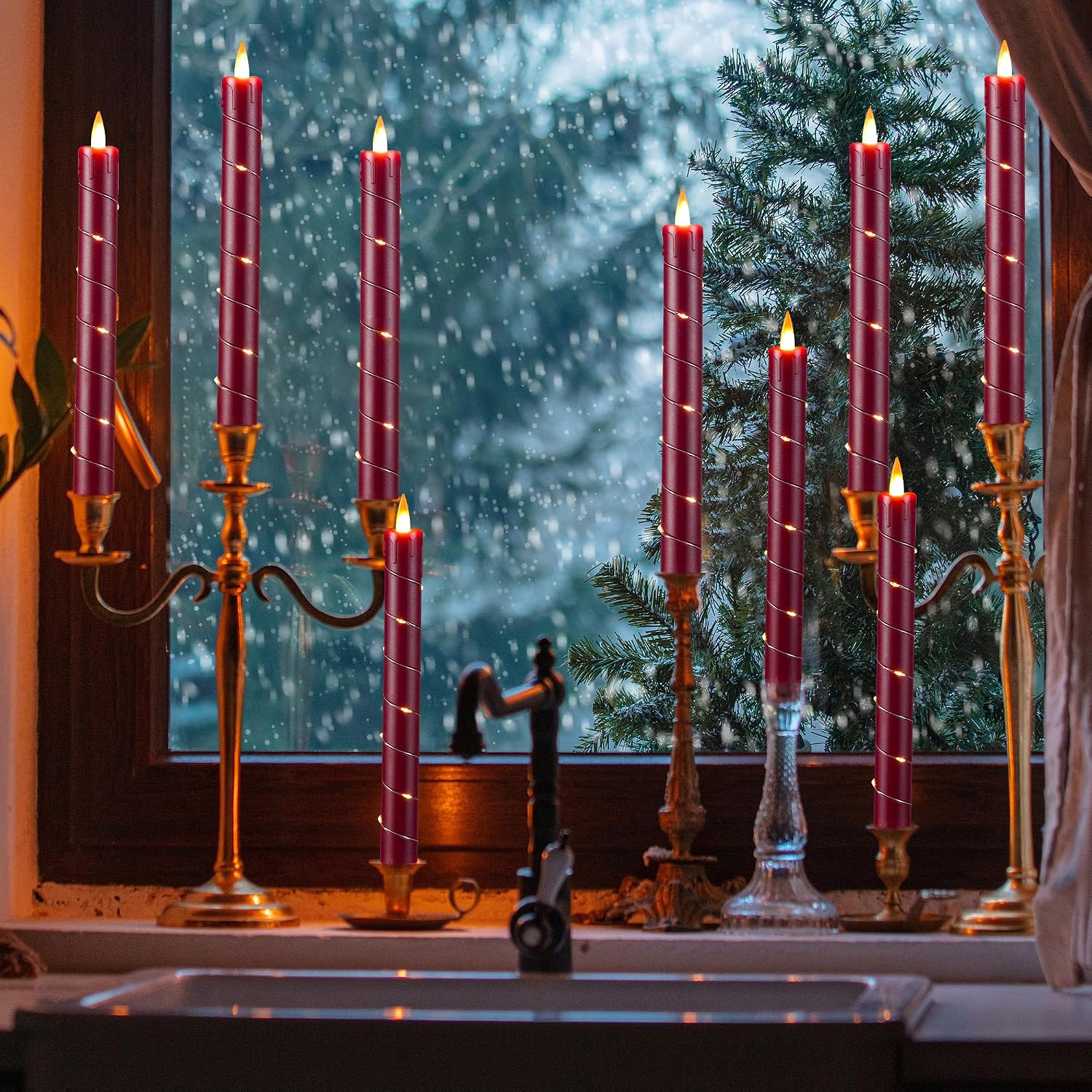 Detalle 2 de Da by 3 Pcs Flickering Flameless Battery Operated Taper Candle Red with Remote