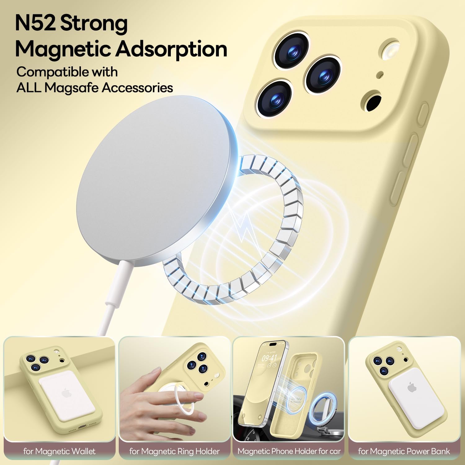 Thumbnail 1 de LOVE 3000 Designed for iPhone 17 Pro Case (6.3") — Premium Silicone Creamy Yellow with MagSafe