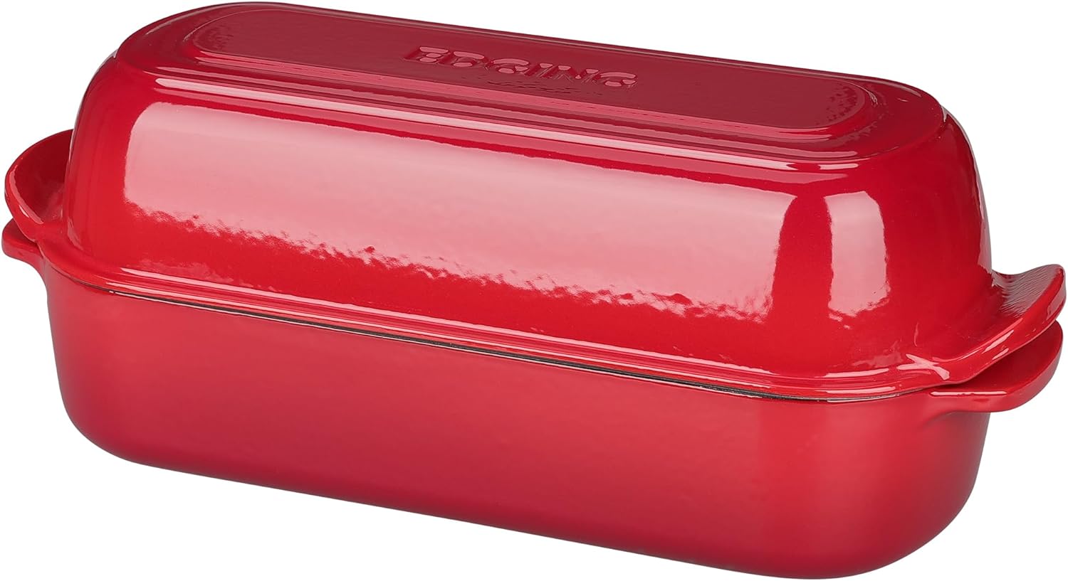 Detalle 2 de EDGING CASTING Enameled Cast Iron Loaf Pan with Lid — 5 Qt, 12.5x5.5 inches, Red
