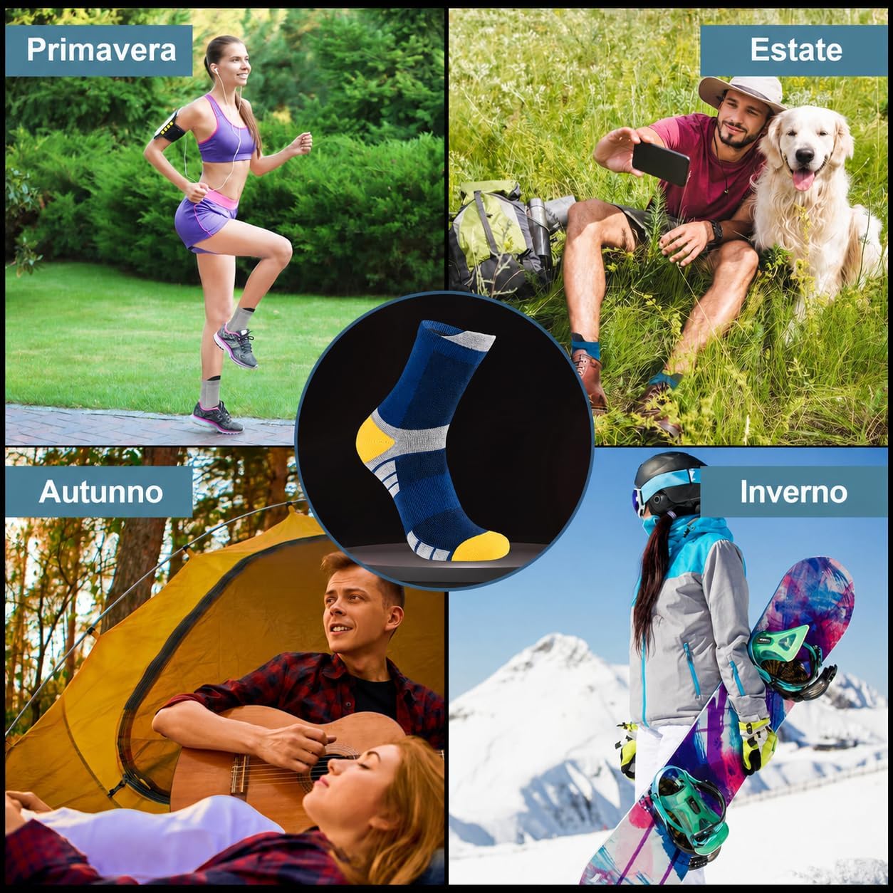 Detalle de Niofind Calzini Uomo – 6 Paia di Calze sportive antiscivolo, traspiranti e ammortizzate per trekking, running e ciclismo