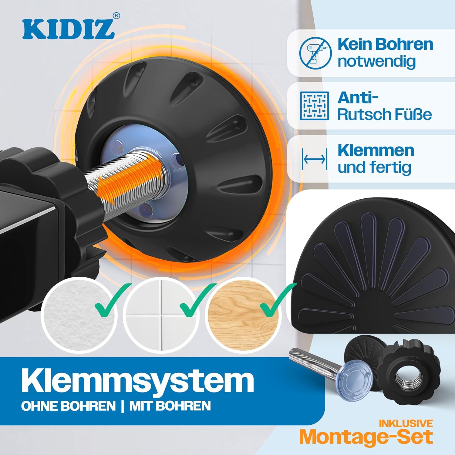 Thumbnail 6 de KIDIZ Treppenschutzgitter ohne Bohren (verstellbare Breite 102–108 cm, 75 cm hoch) – Schwarz