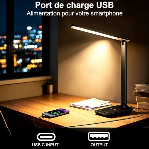 Detalle de joyshie Lampe de Bureau LED Pliable avec Adaptateur – Noir