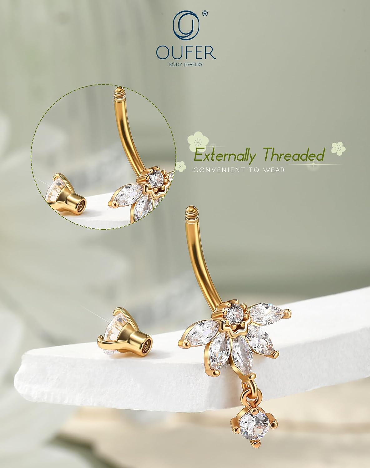 Thumbnail 2 de OUFER 14G Oro Piercing Ombelico Fiore CZ