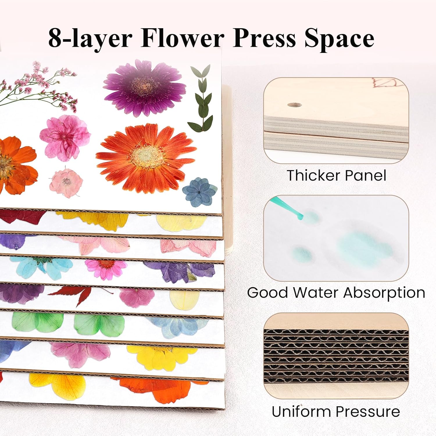 Detalle 2 de Aboofx Flower Press Kit: 11.2" x 11.2" 8-Layer Wooden Press for DIY Dried Flowers