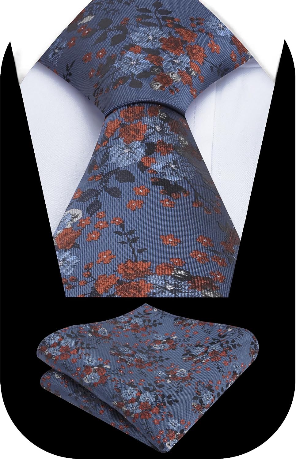 Detalle 2 de Alizeal Floral Patterned Necktie & Pocket Square Set – Self‑Tied Tie for Formal Occasions