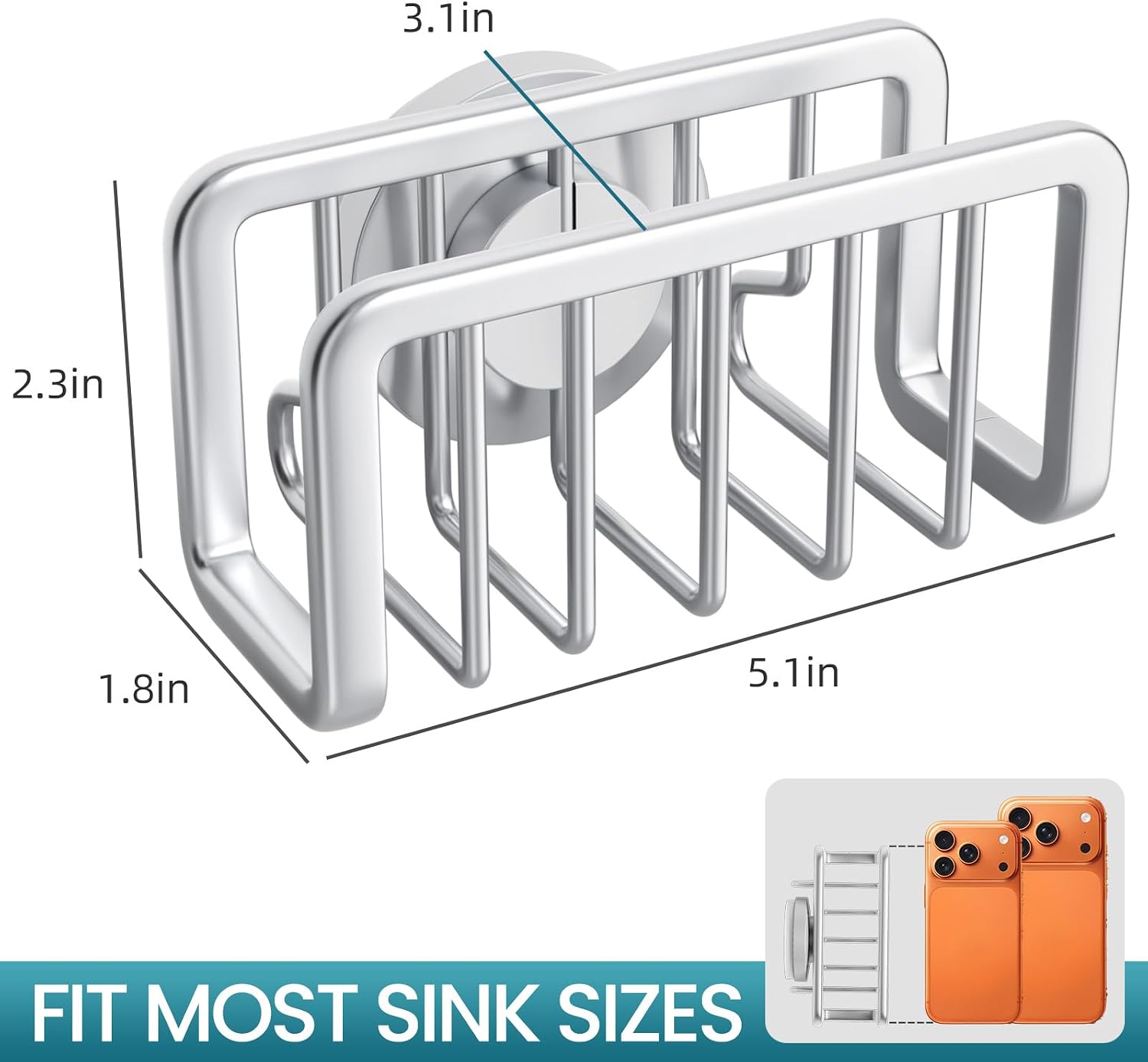 Detalle de TAILI Sponge Holder for Kitchen Sink with Strong Suction Cup and Rustproof Aluminum Caddy