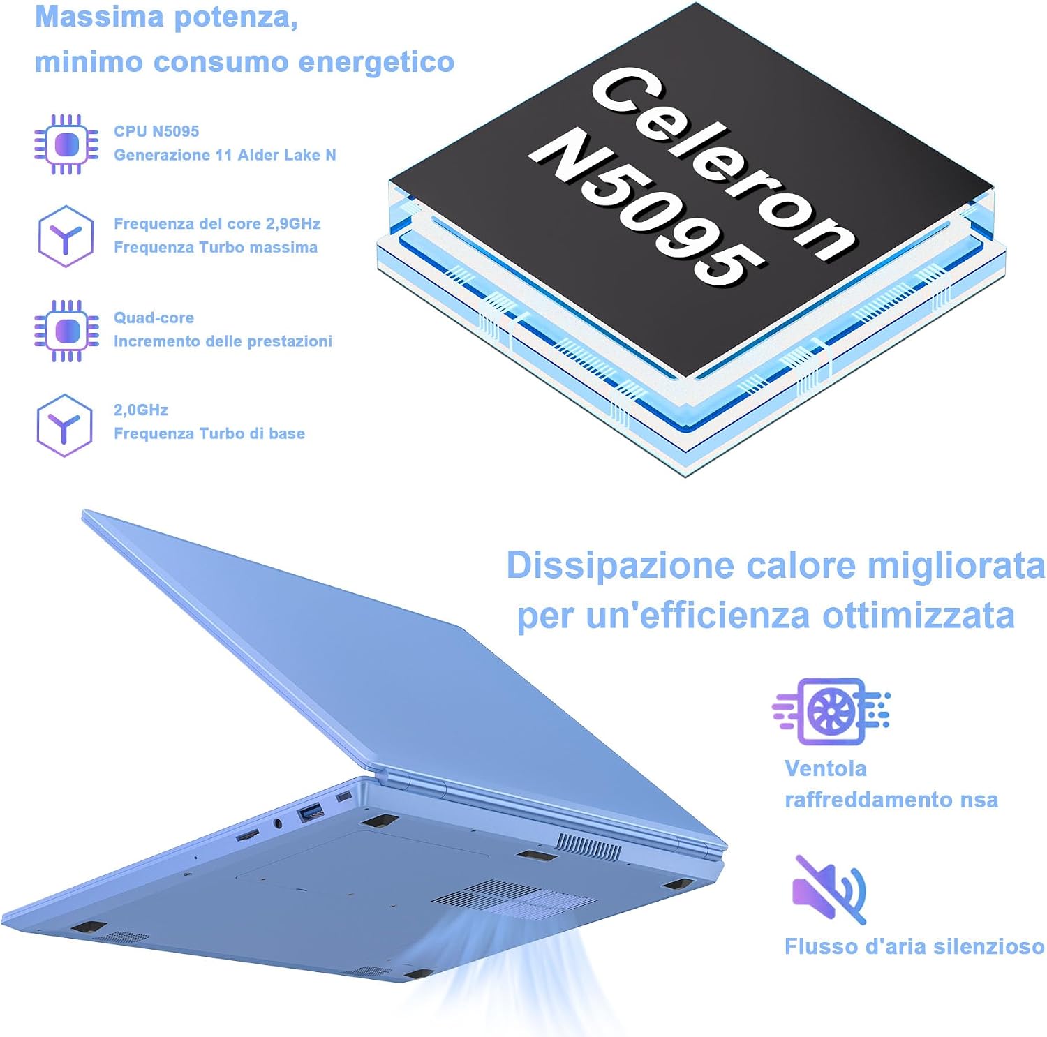 Detalle de NOTODD PC Portatile Win11 - 16'', 12GB RAM, 512GB SSD espandibile fino a 1TB, Celeron N5095, schermo 2K/Full HD