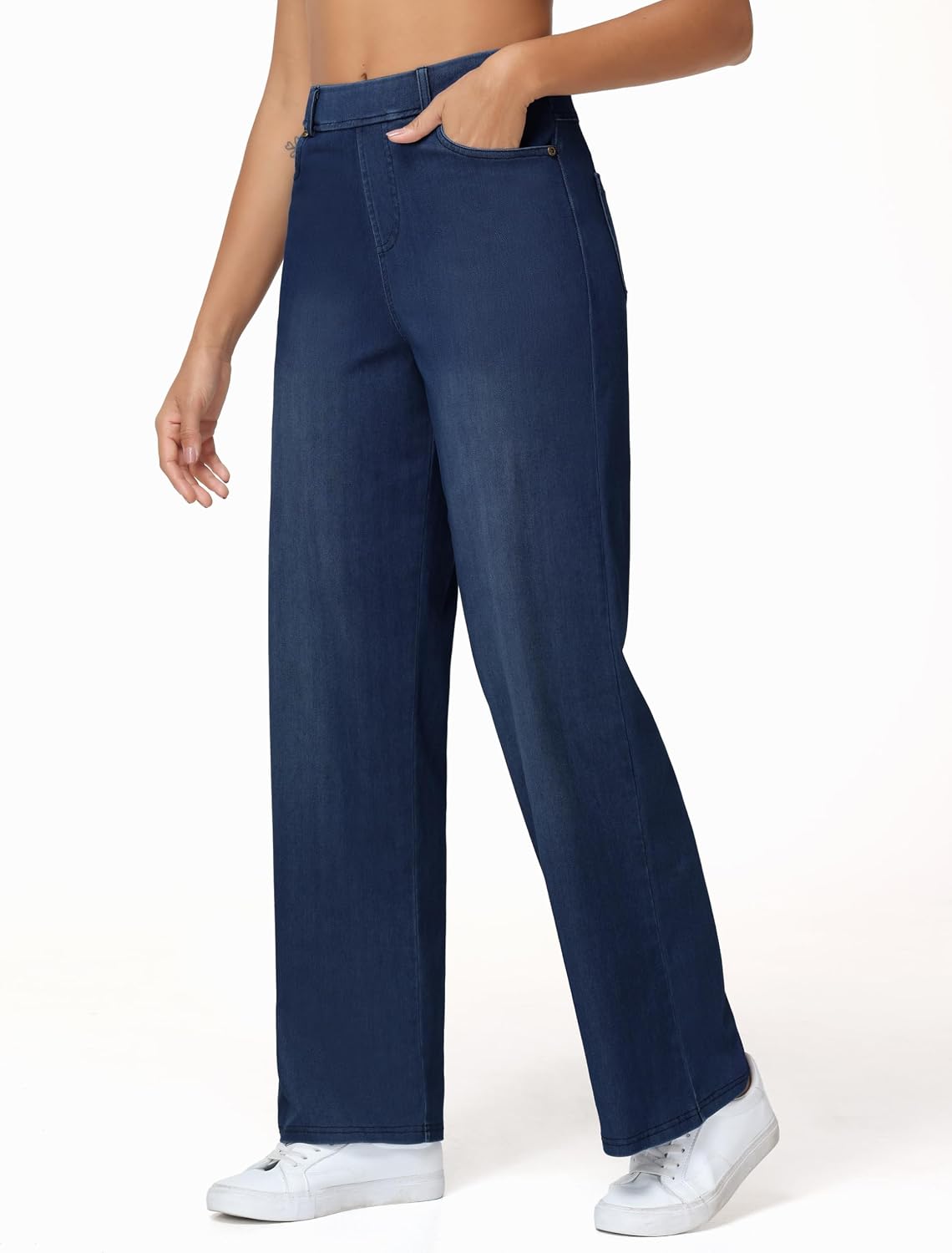 Thumbnail 1 de THE GYM PEOPLE wide-leg pull-on jeans voor dames, stretchdenim met zakken