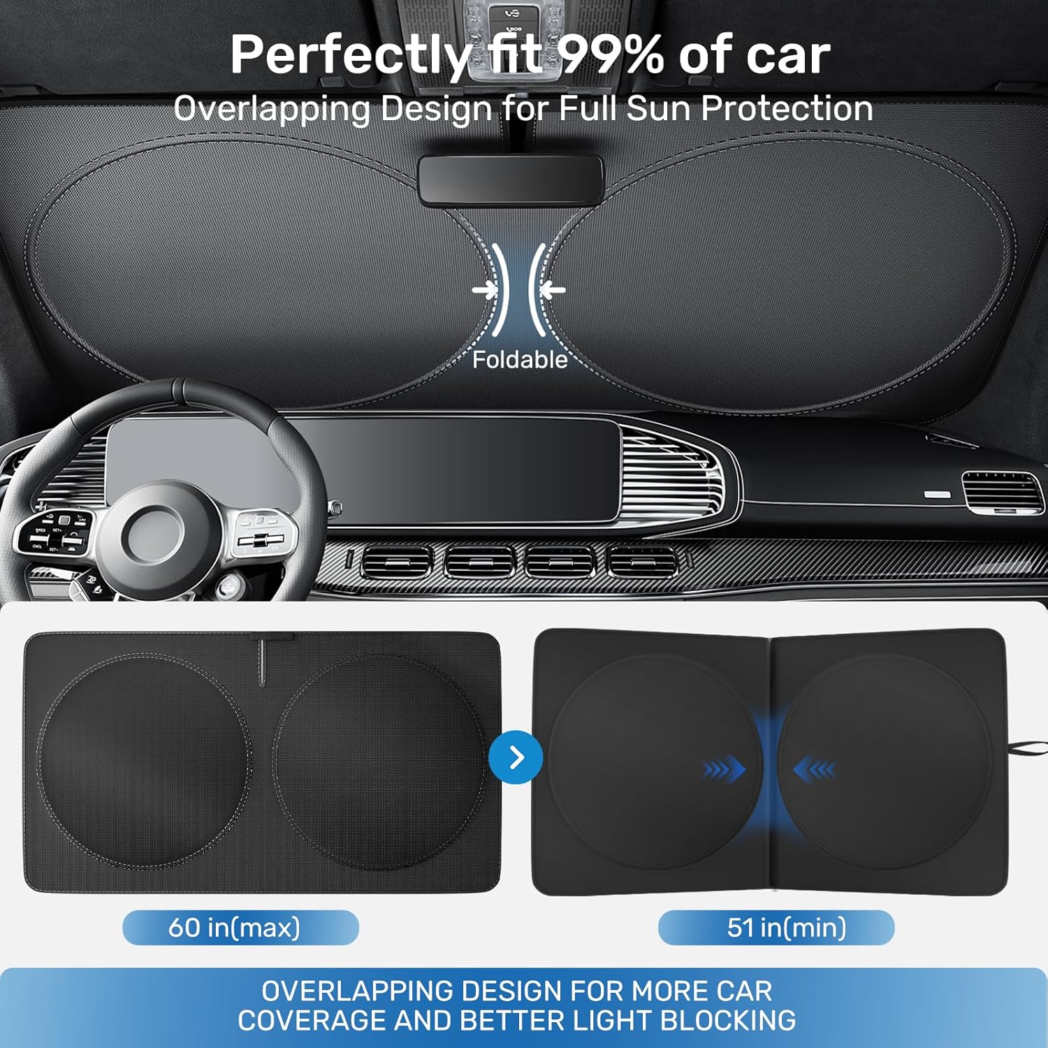 Thumbnail 5 de 2025 Upgraded Zanch Car Front Windshield Sun Shade (UV400, Heat Reduction, Foldable) — 64" x 32" for Sedans & Mini SUVs