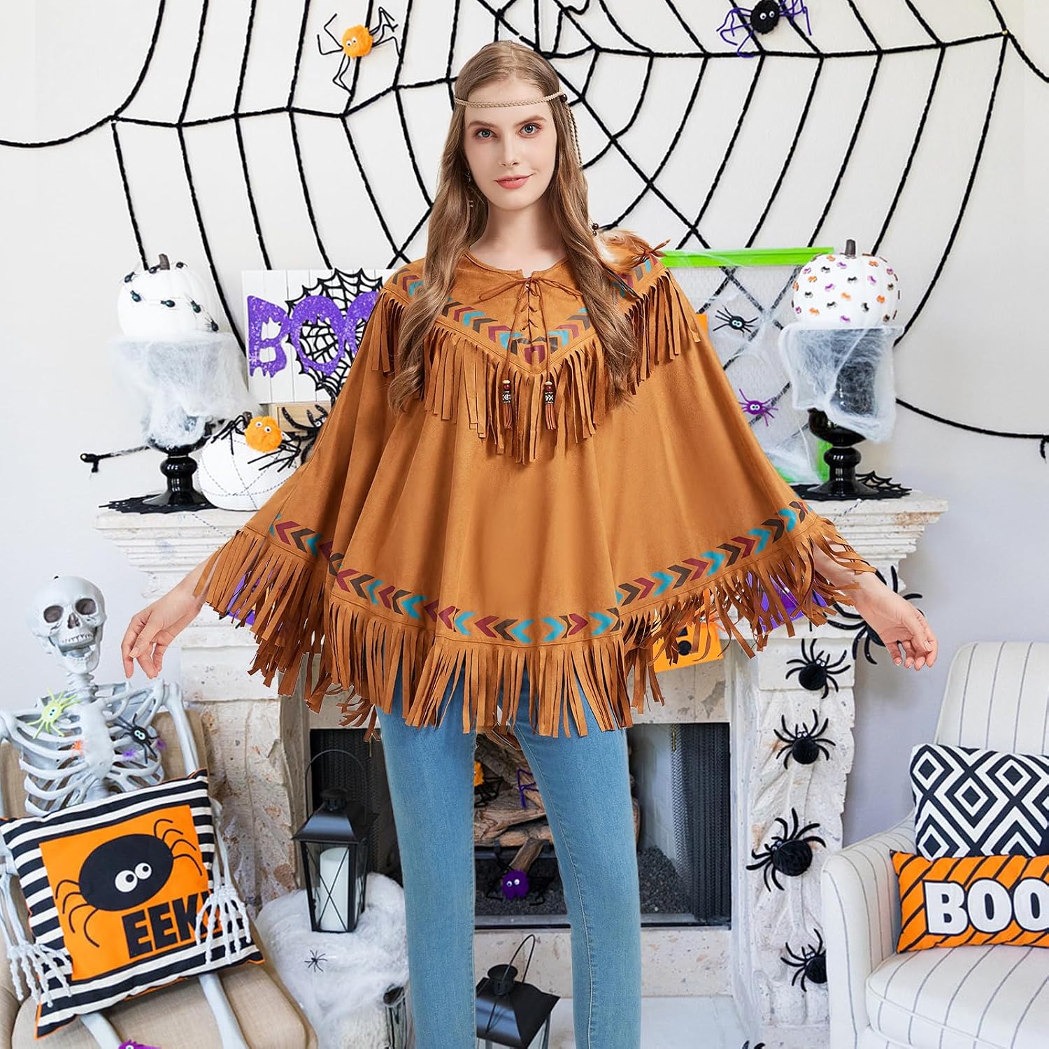 Thumbnail 3 de aicoaub Poncho indien marron pour femme