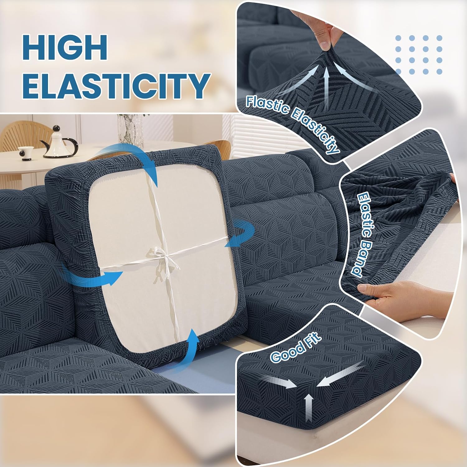 Thumbnail 4 de Ystyle Copricuscini Divano Elasticizzato per Penisola/Chaise longue, 1 posto (2+chaiselongue) Grigio scuro