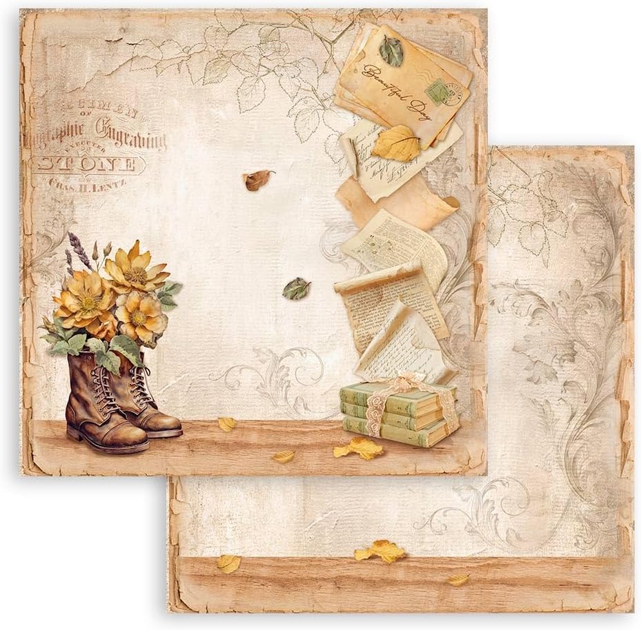 Detalle 2 de Stamperia Golden Harmony scrapbookpapper, 20,3 × 20,3 cm, syrafritt, dubbelsidigt, 80 ark
