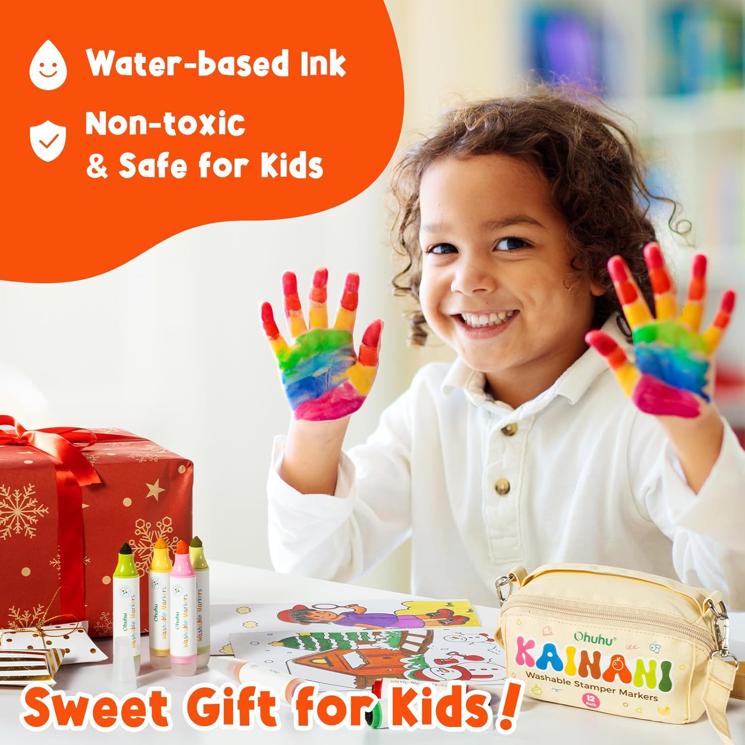Thumbnail 5 de Ohuhu Washable Markers for Kids (12 Vibrant Colours) with Stampers – Dual-tip felt pens for ages 3+