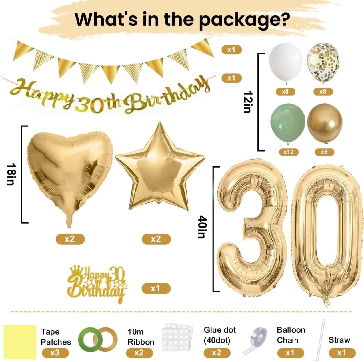 Thumbnail 1 de 30th Birthday Decorations - Green and Gold Party Decor Set