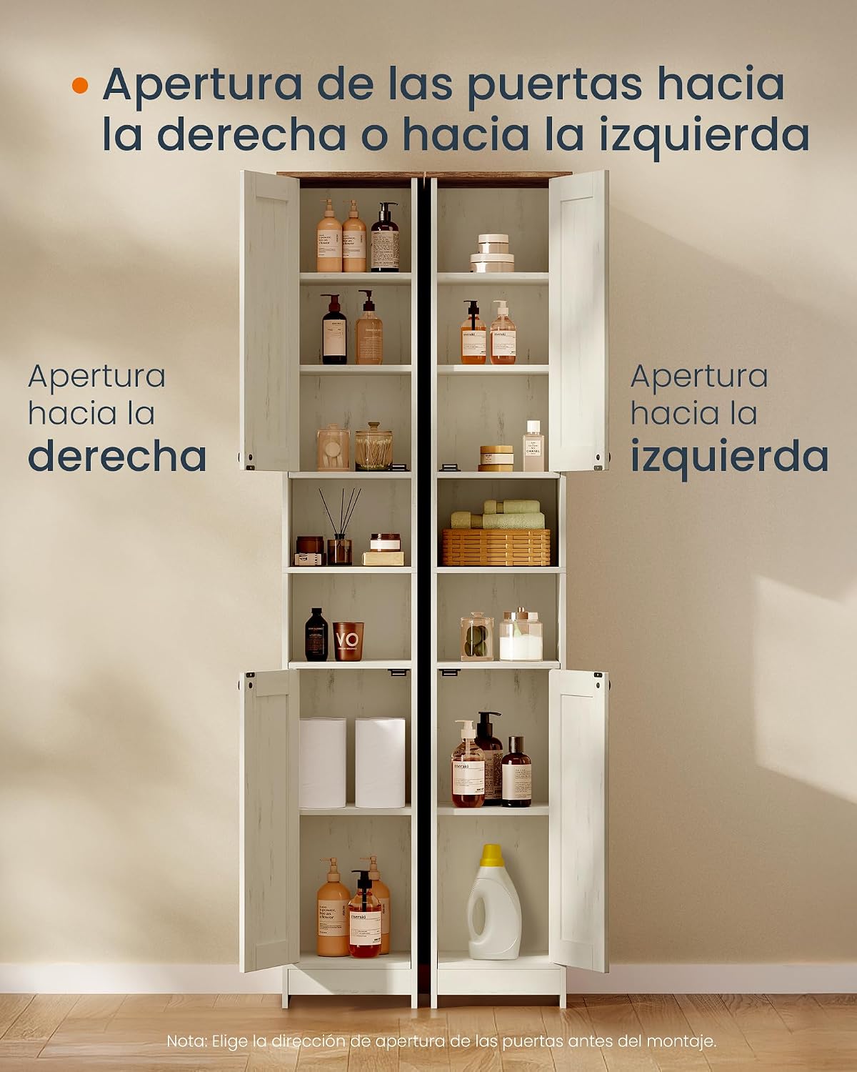Detalle 2 de SONGMICS HOME HOPU BBC667WJ01 Tall Bathroom Cabinet, 30 x 30 x 170 cm