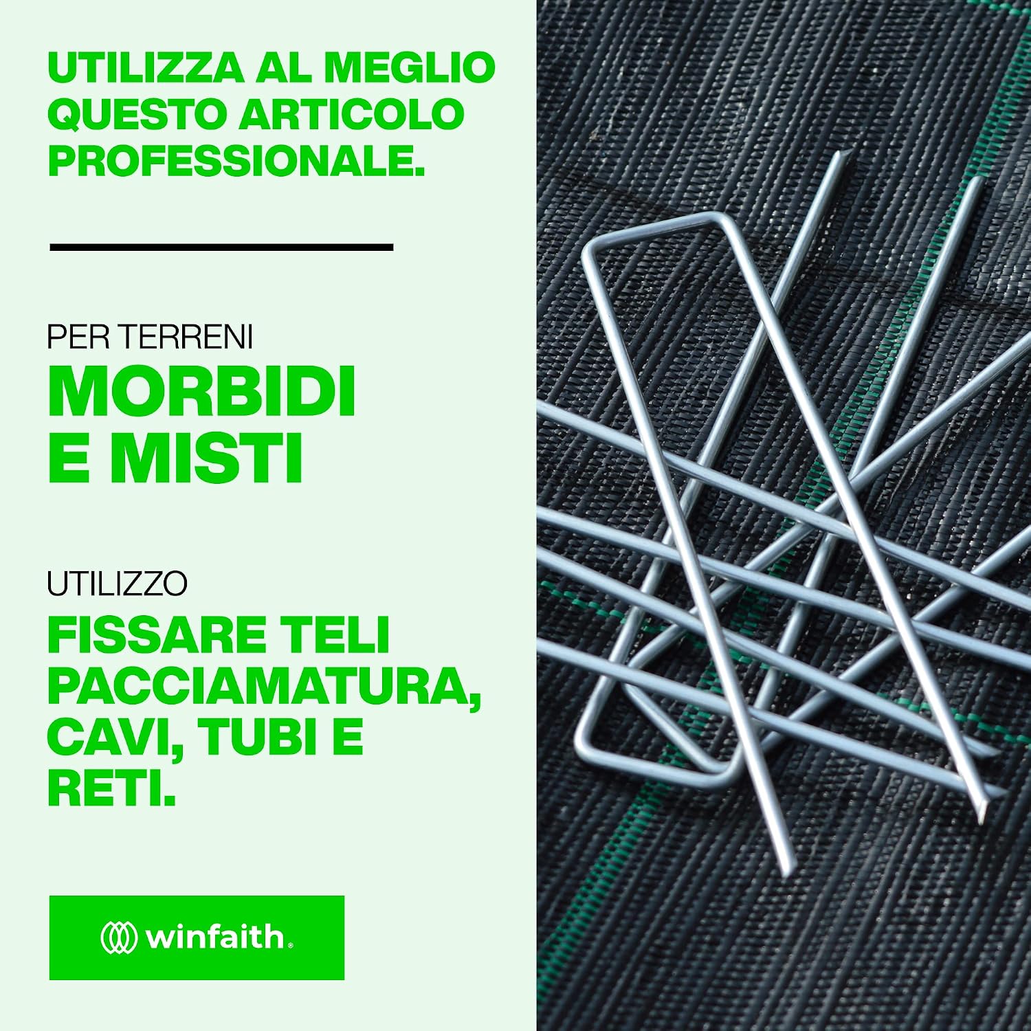Detalle de WINFAITH Picchetti Telo Pacciamatura 3 mm x 30 mm – 100 pezzi in acciaio zincato, anticorrosione