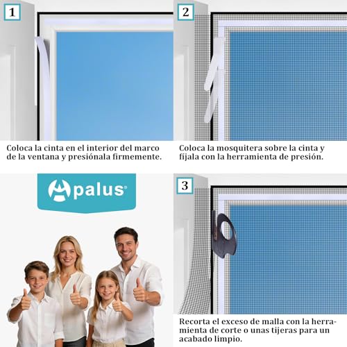Detalle de Pantalla Mosquitera Universal Apalus: protección sin taladro para ventanas (130x150 cm, 3 juegos, color negro)