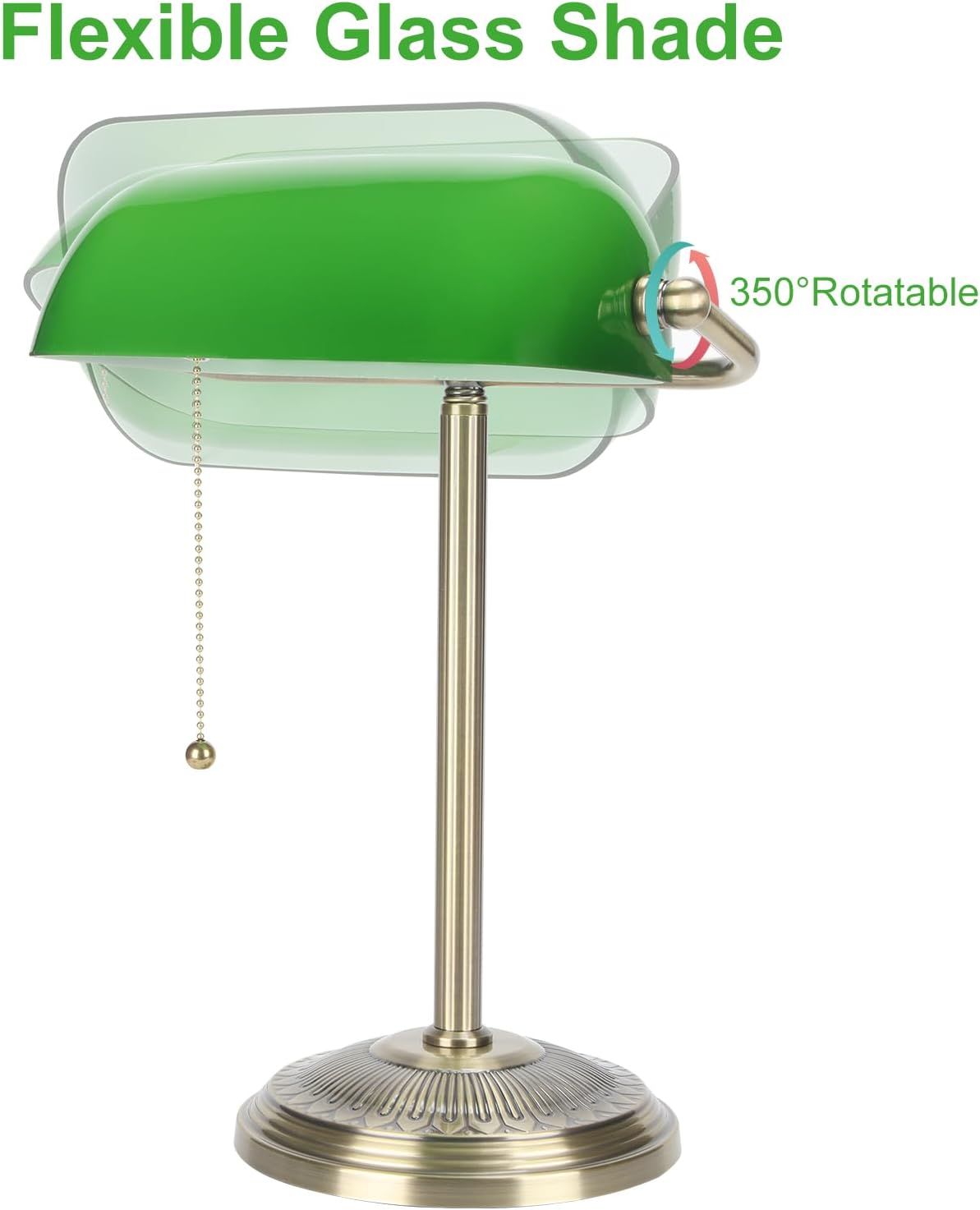 Detalle de BNYFDC HD250808 Bankers Desk Lamp, Green Glass Shade and Brass Finish