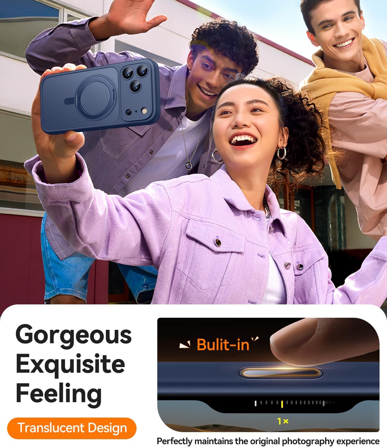 Detalle de CANSHN Cover per iPhone 17 Pro Max (6.9") con protezione fotocamera a copertura totale e supporto magnetico 360°