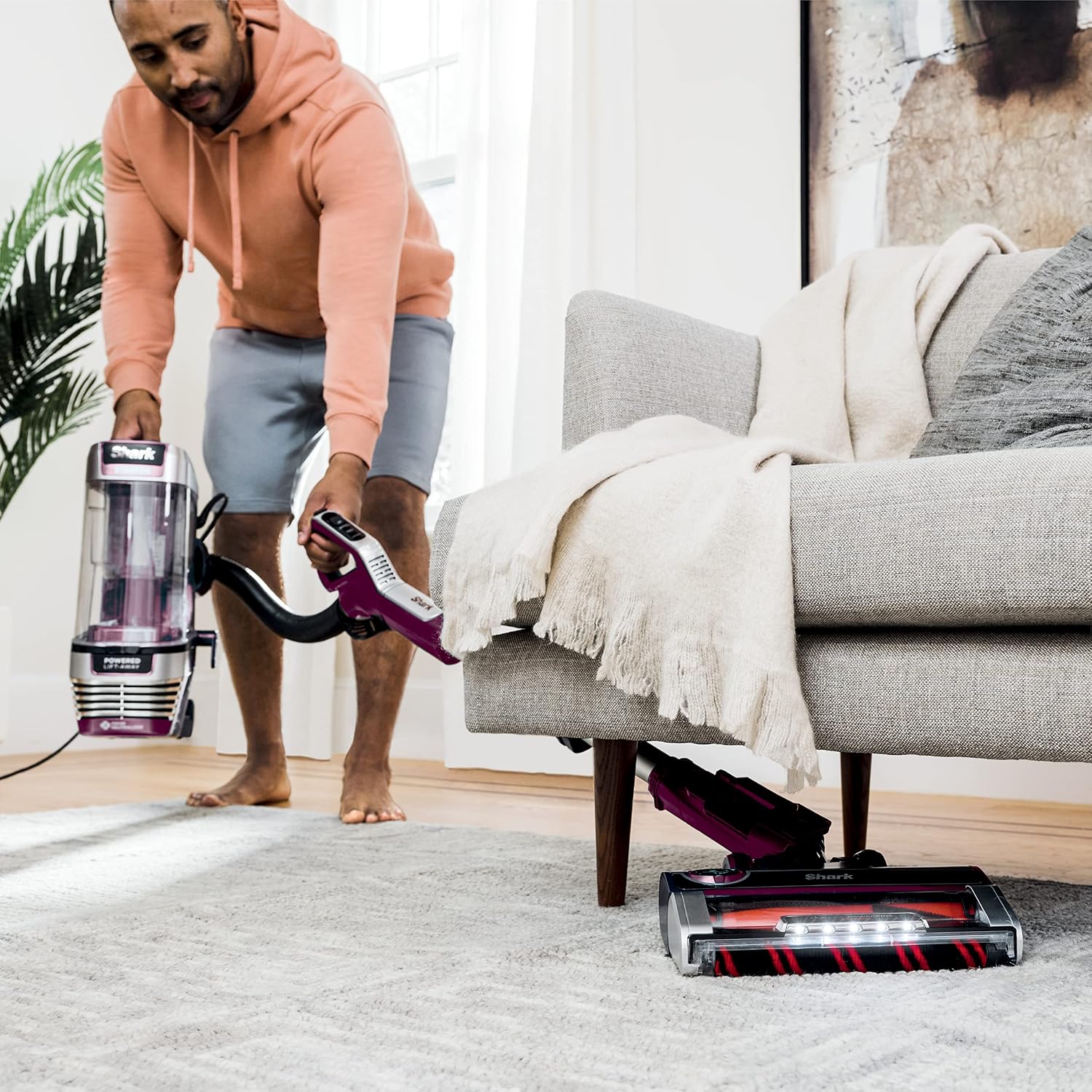 Detalle de Shark Stratos AZ3000C Upright Vacuum with DuoClean PowerFins HairPro, Red Plum