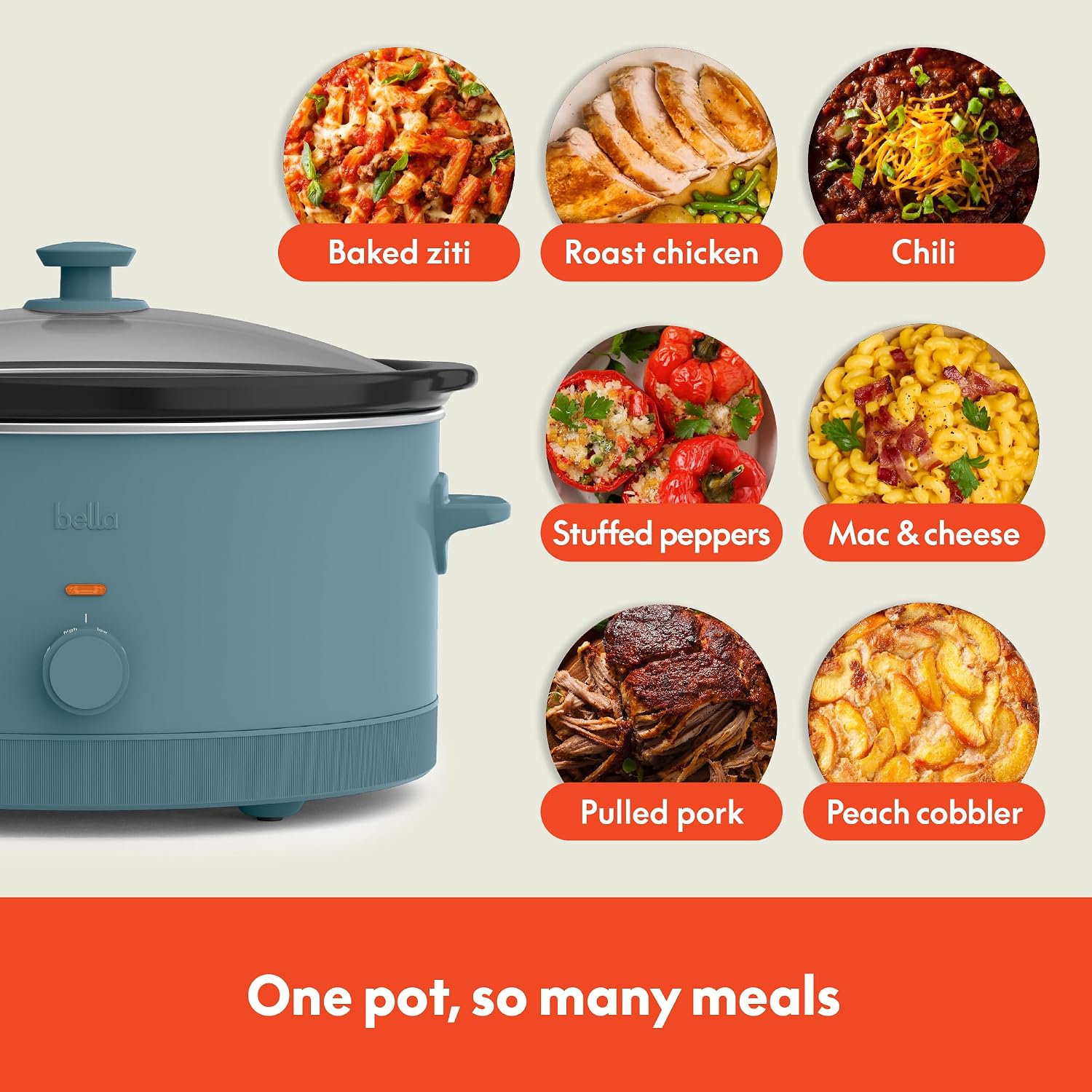 Detalle de bella 6.0 Qt Manual Slow Cooker with Ceramic Nonstick Coating, 3 Heat Settings, Dishwasher-Safe Stoneware