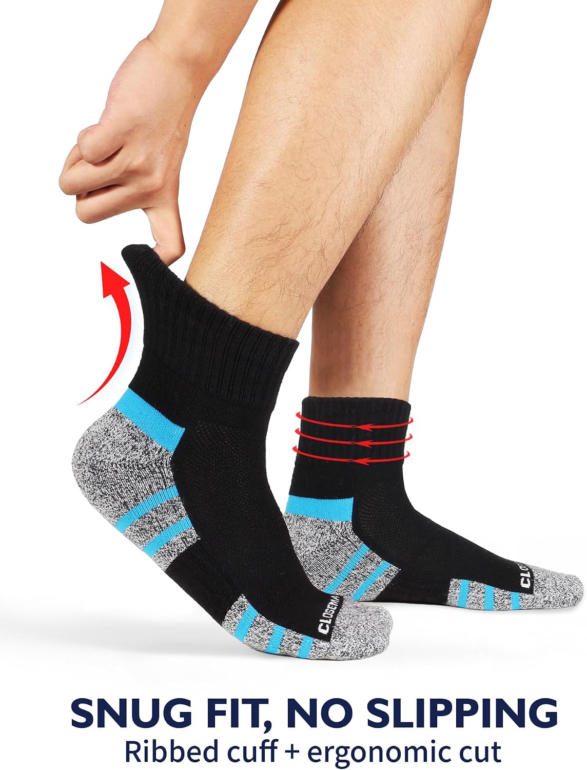 Thumbnail 4 de CLOSEMATE DT07 Men’s Cushioned Quarter Ankle Sports Socks, 6 Pairs
