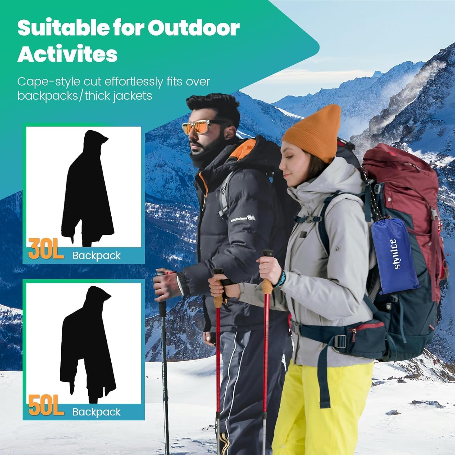 Thumbnail 2 de Stynice leicht wasserdichtes Regenponcho für Herren & Damen – faltbare Outdoor-3in1- Regenjacke (Kapuze, 290 g)