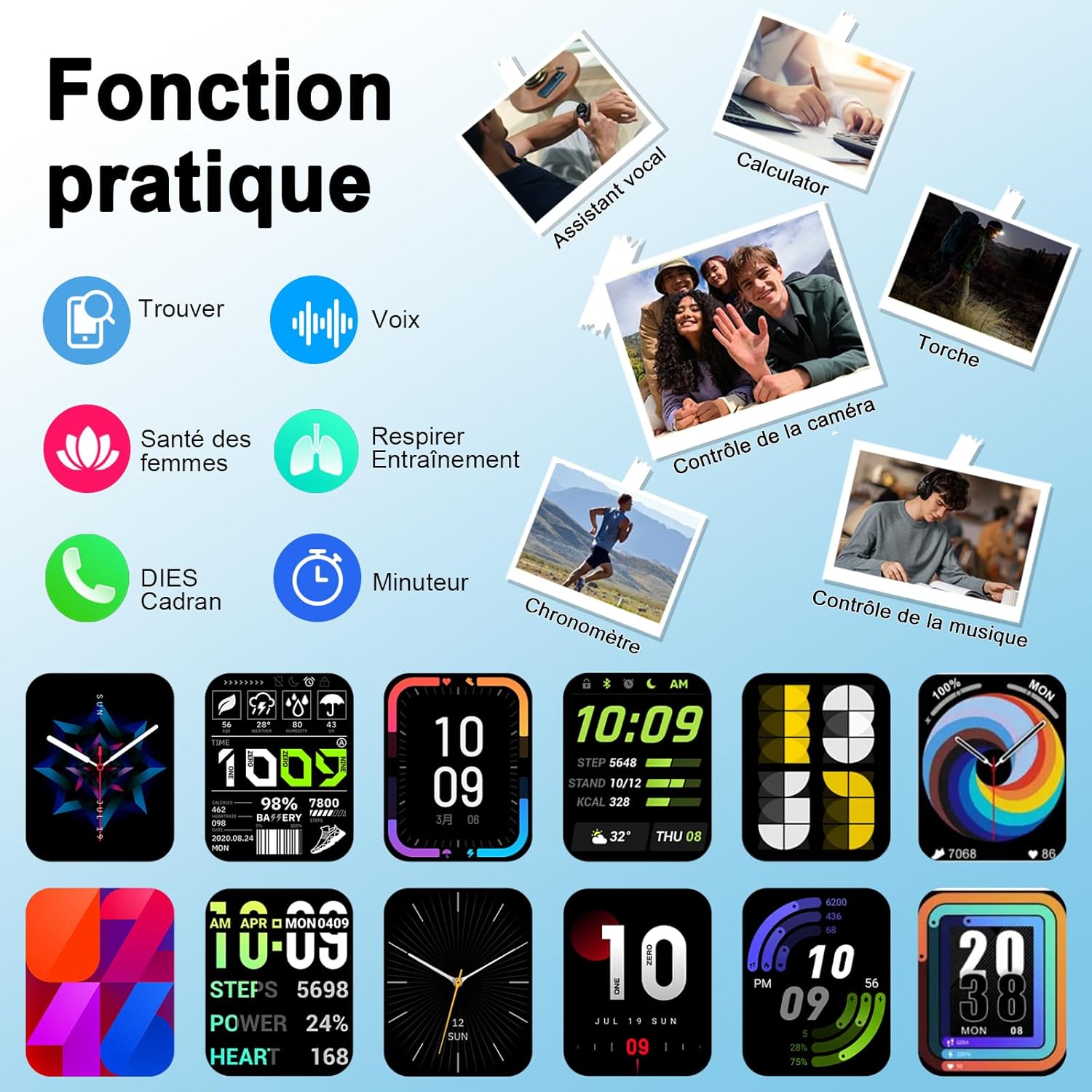 Thumbnail 6 de Montre Connectée 1.91'' HD pour Homme et Femme — appels Bluetooth, 110+ modes sportifs, IP68
