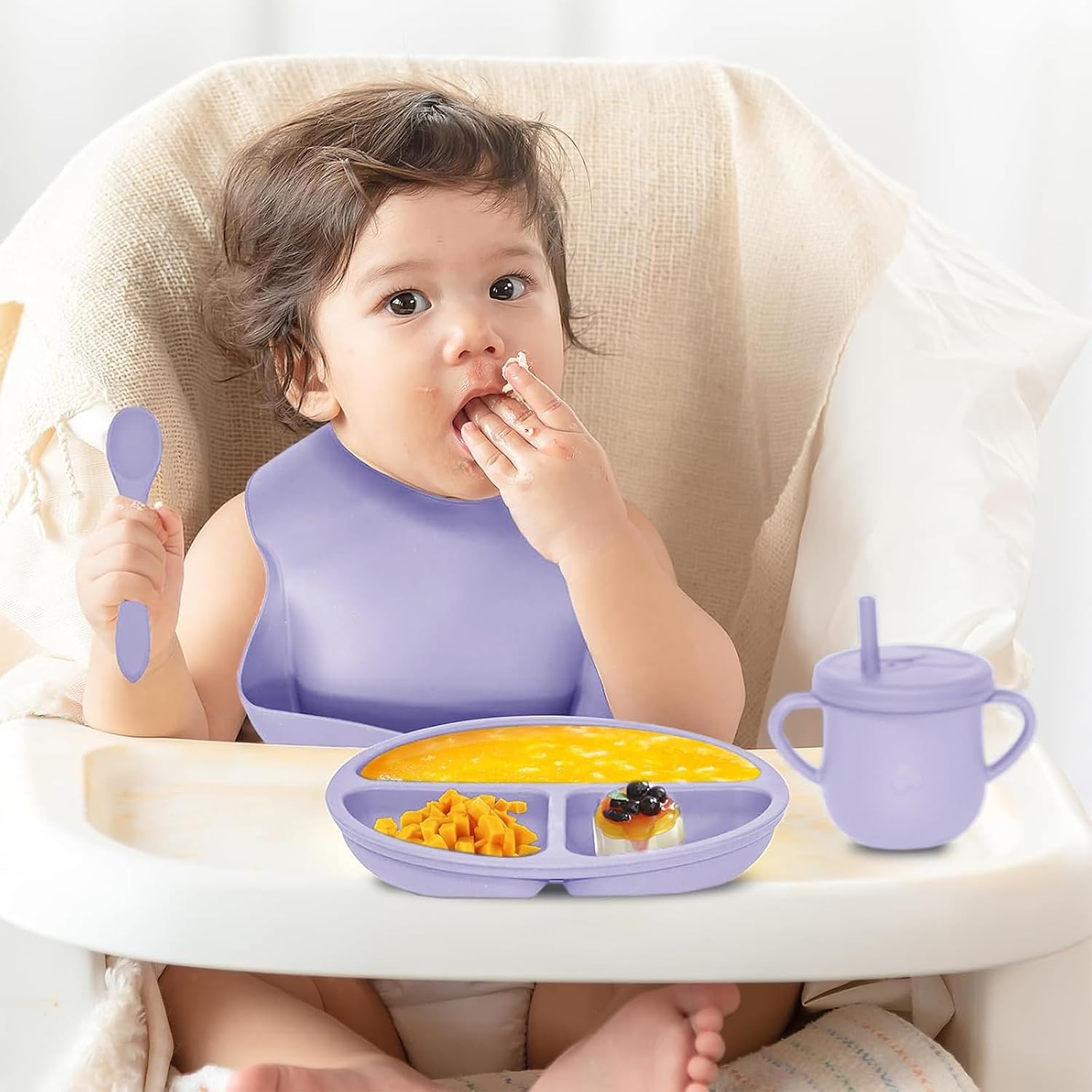 Detalle de Dormlony Silicone Baby Feeding Set, 9-Piece