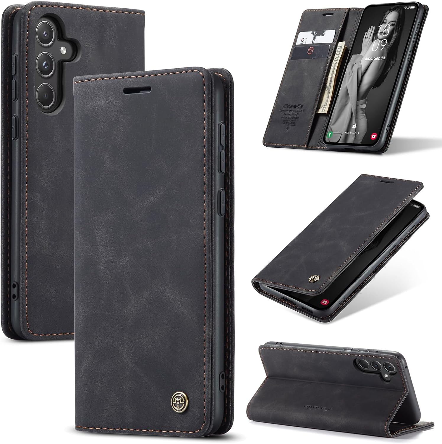 Detalle de Lanranwa Samsung Galaxy A36 5G Black PU Leather Flip Case with Card Slots
