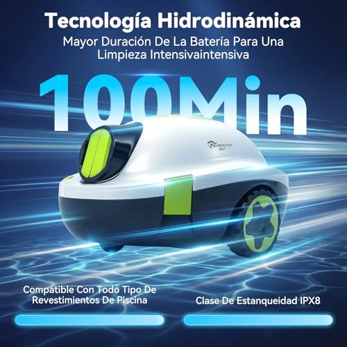 Detalle de EVERCROSS BOT Y10 Robot Limpiafondos para Piscina — Sin cable, 100 minutos de limpieza, hasta 120 m²