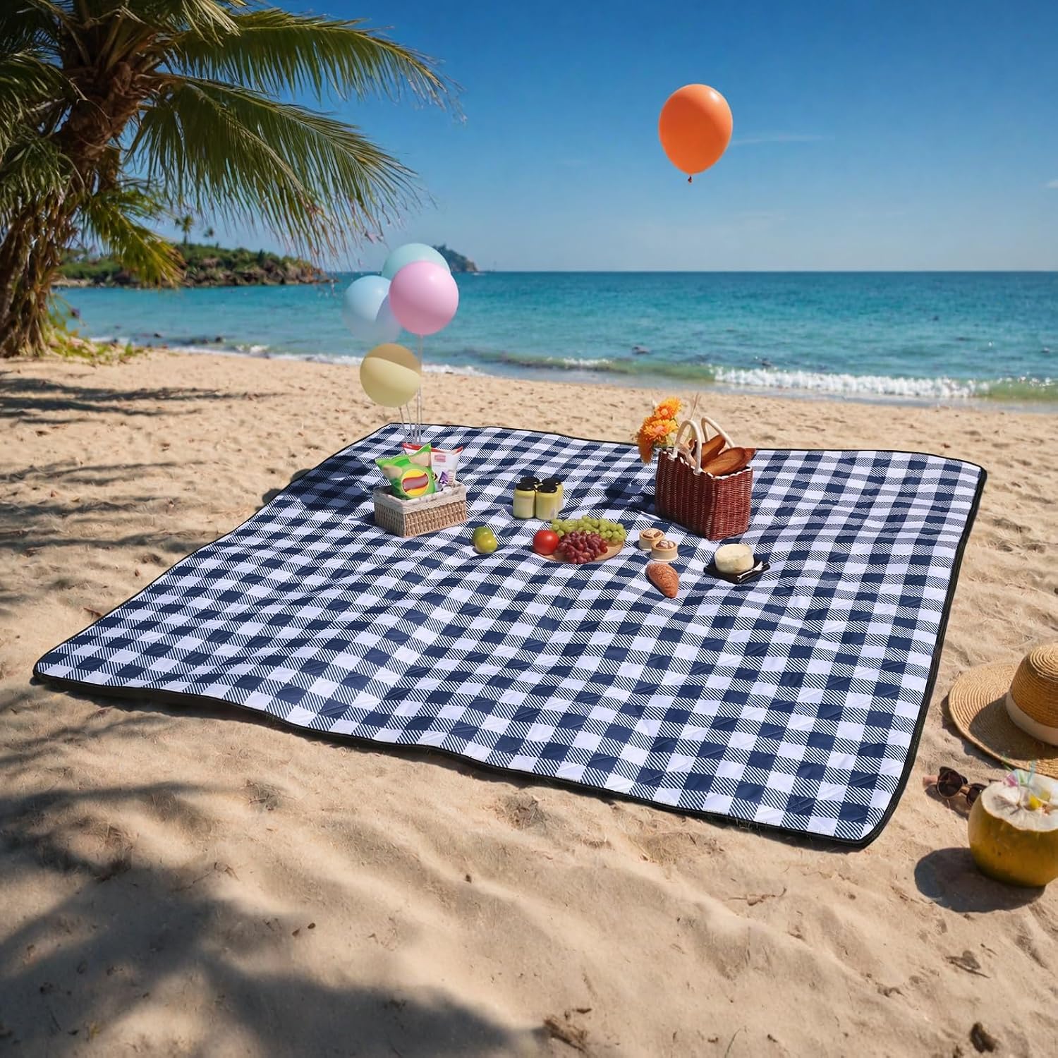 Thumbnail 6 de TigeJoy picnic mat 80 x 80-Inch Waterproof Picnic Blanket, Blue Plaid
