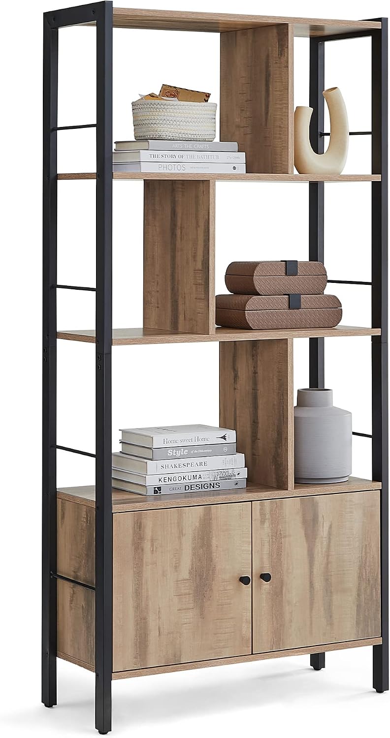 Detalle 2 de VASAGLE BARNET LBC022LL01 Bookcase with 4 Tiers, 2-Door Cabinet and Steel Frame