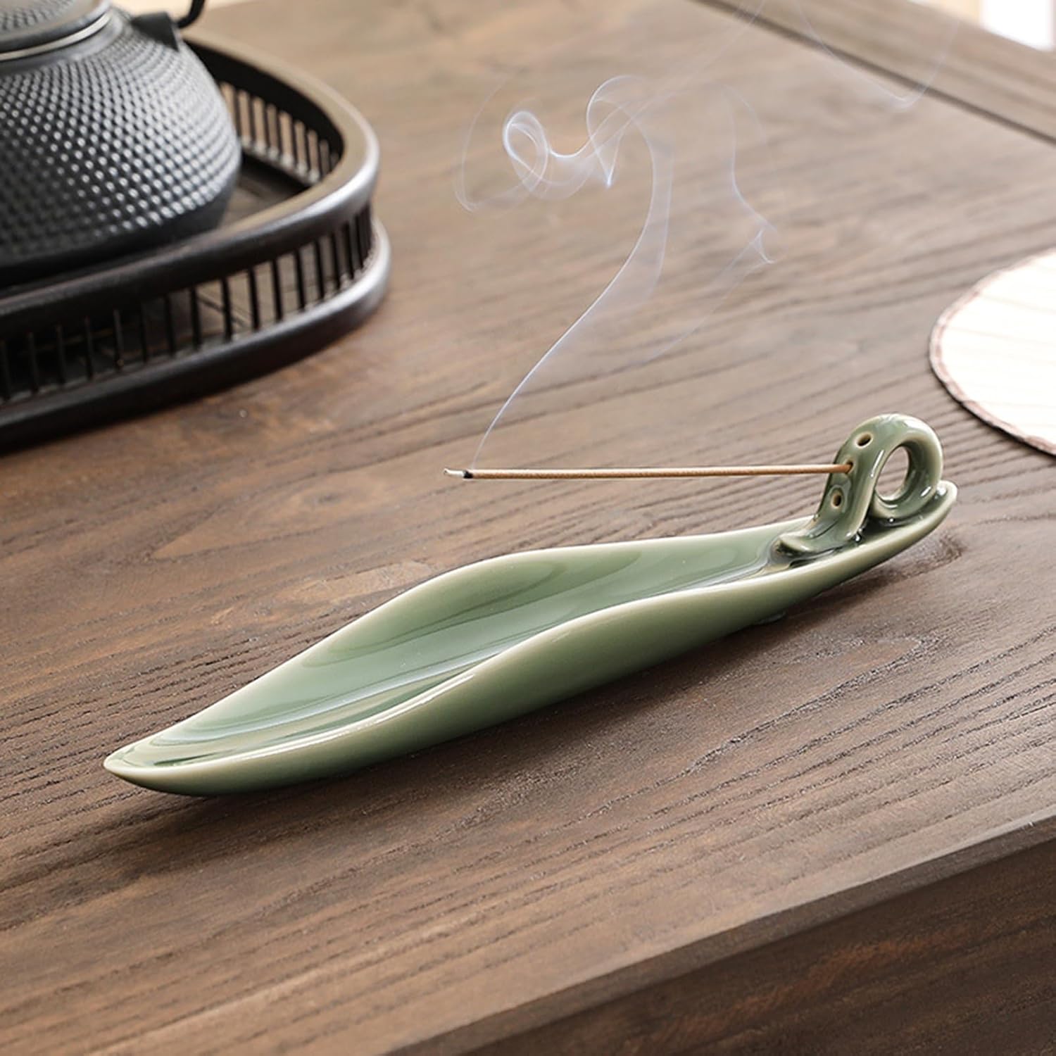 Thumbnail 3 de Moylor 9-inch Ceramic Incense Stick Holder with 3 Holes (Green) for Home, Yoga & Meditation