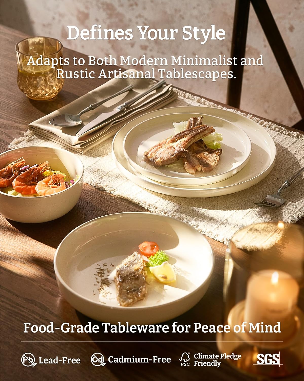 Detalle de Famiware Milkyway Stoneware Dinnerware Set, 16-Piece for Everyday & Formal Dining
